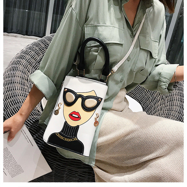 Leather Square Bag Girl with Sunglasses