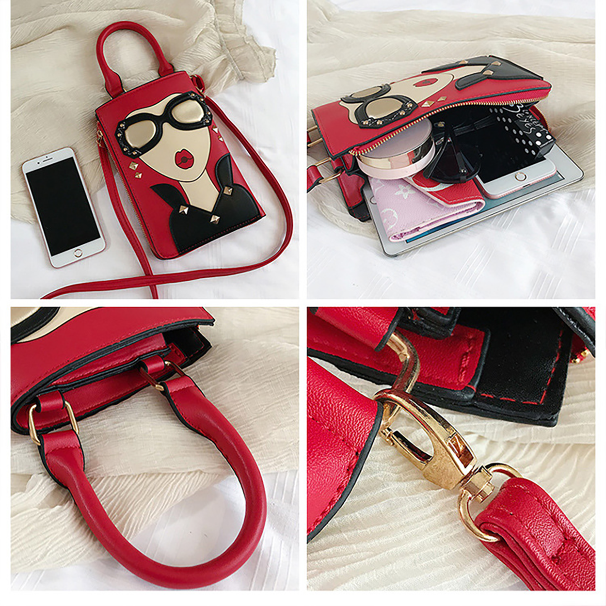 Leather Square Bag Girl with Sunglasses