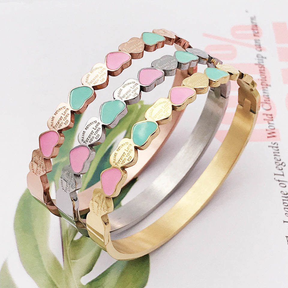 Tiffany Style Heart Shape Titanium Steel Plating Gold Plated Bangle