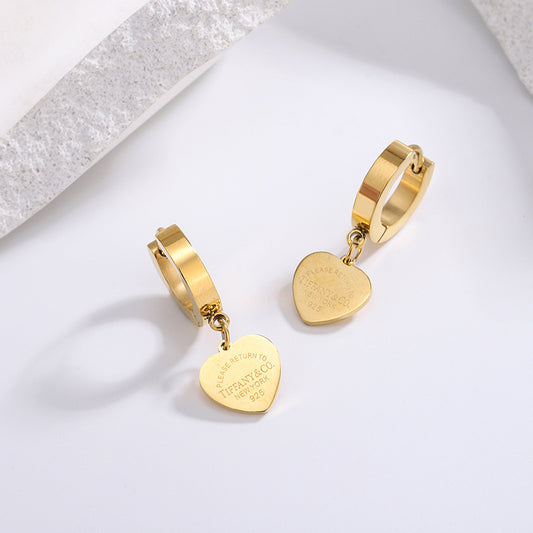 Tiffany Style Heart Shape Stainless Steel Ear Studs