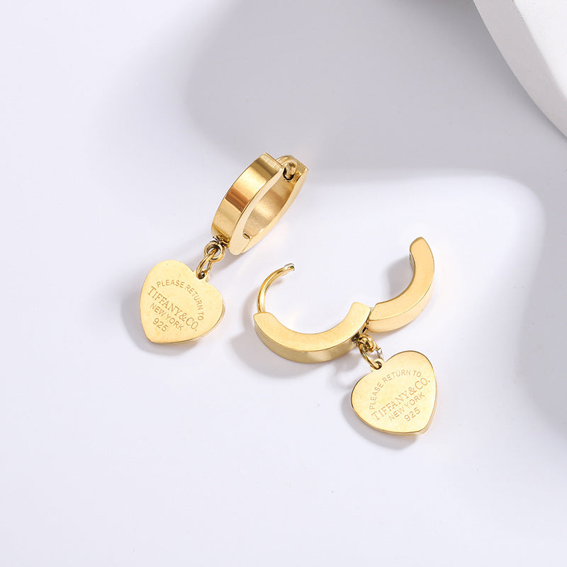 Tiffany Style Heart Shape Stainless Steel Ear Studs