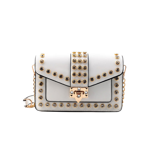 Small Leather Square Bag Studded Rhinestones