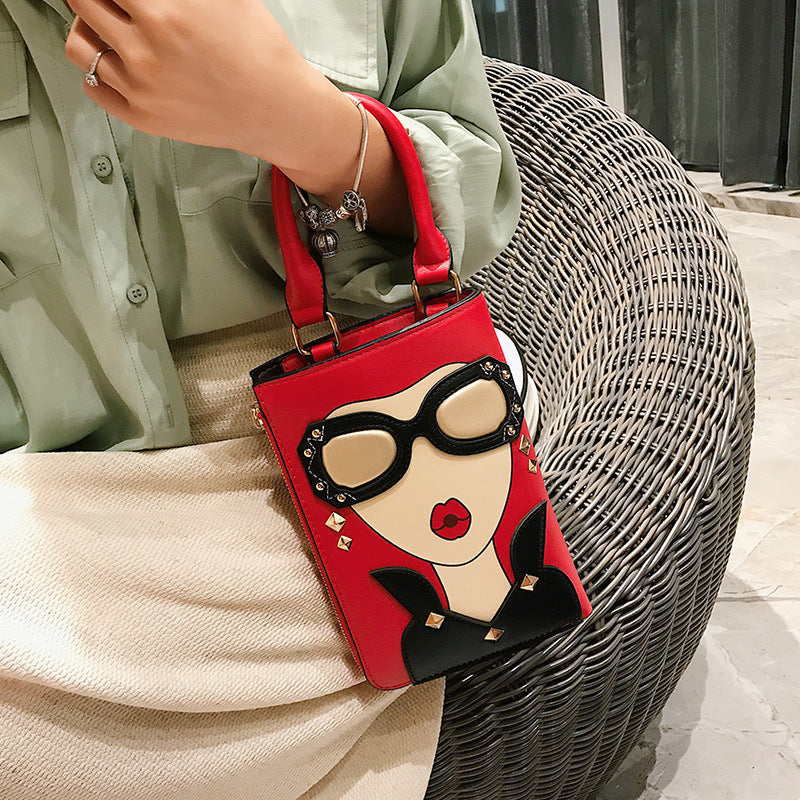 Leather Square Bag Girl with Sunglasses